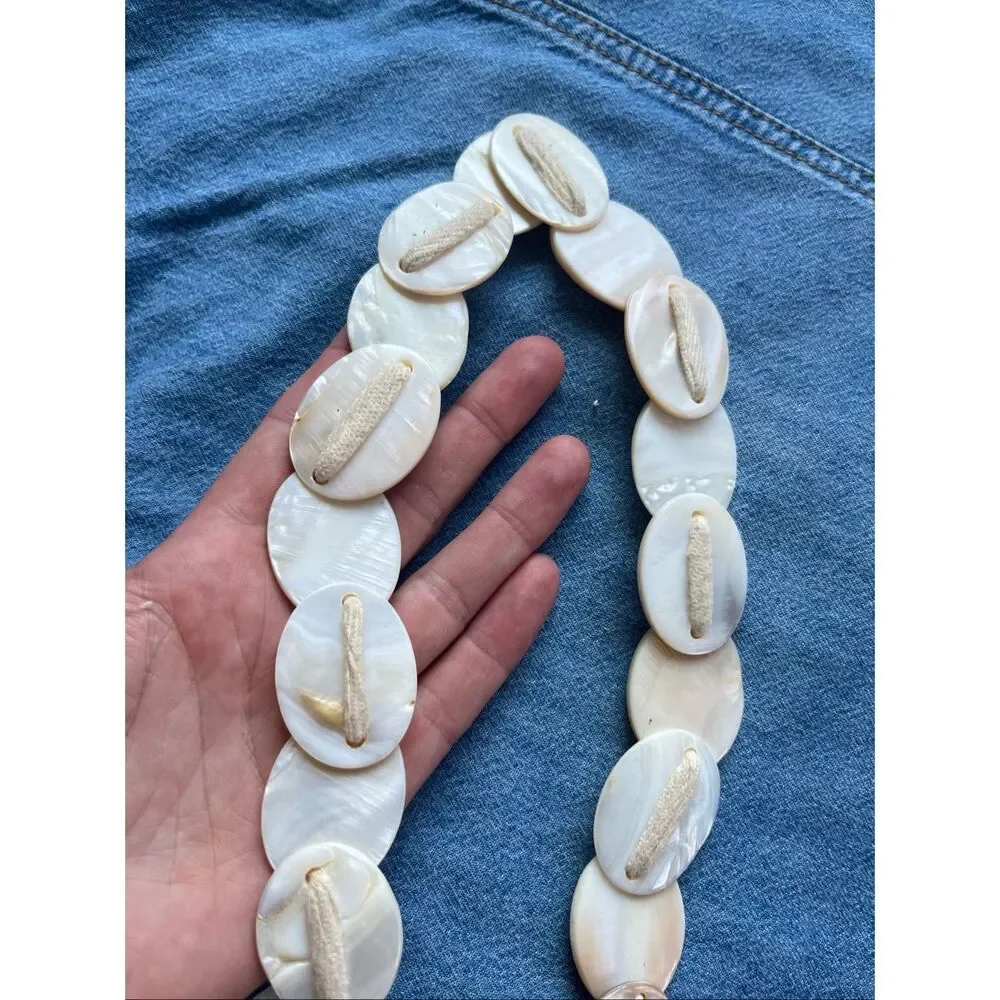 VTG Mother of Pearl Shell Tie Belt Boho Coastal Mermaid Resort Waist Sash 68